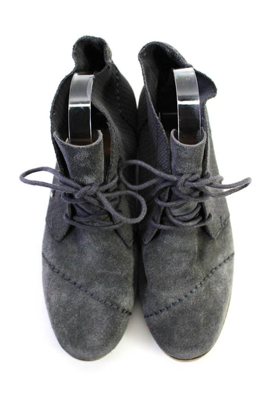 TOMS Womens Textured Suede Lace Up Flats Ankle Boots Gray Size 9.5