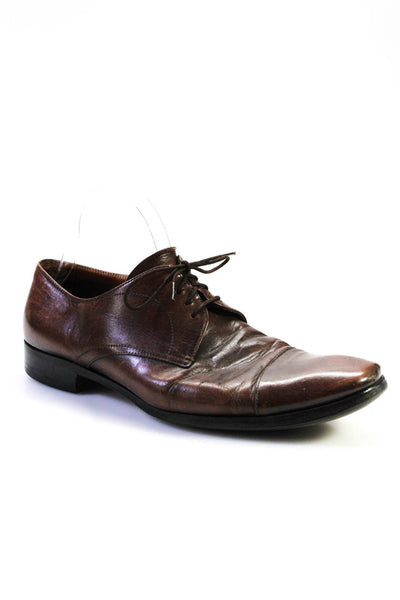 Prada Mens Lace Up Round Cap Toe Oxfords Brown Leather Size 8