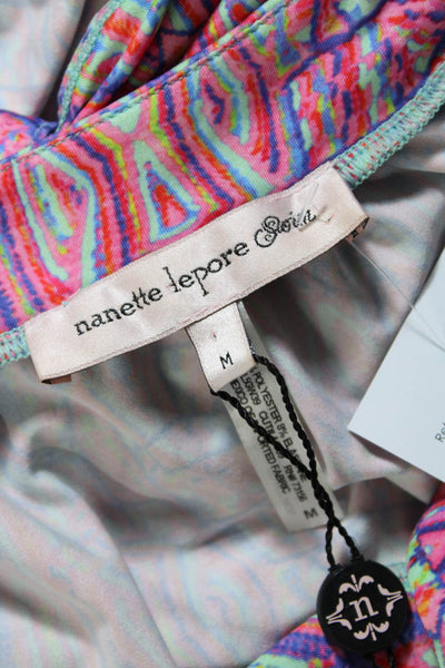 Nanette Lepore Swim Womens Geometric Drawstring Mini Cover Up Dress Pink Size M