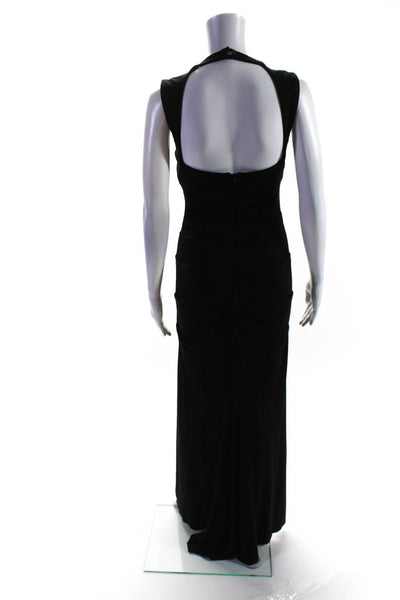 Nicole Miller Womens Jersey Knit Beaded Sleeveless Ruched Gown Black Size 4