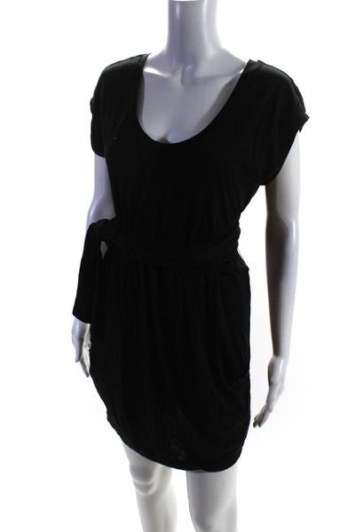Juicy Couture Womens Jersey Knit Scoop Neck Belted A-Line Dress Blakc Size S