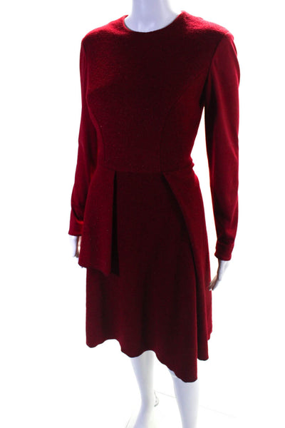 Stogova Womens Wool Metallic Long Sleeve Draped Sheath Dress Red Size 40