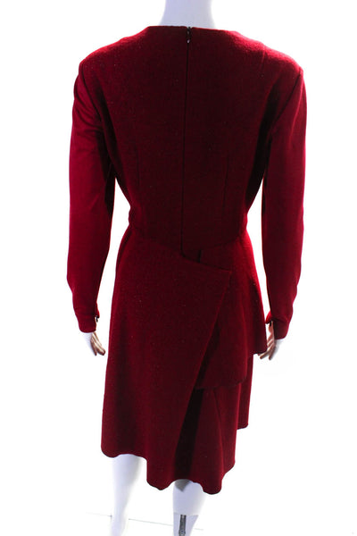 Stogova Womens Wool Metallic Long Sleeve Draped Sheath Dress Red Size 40