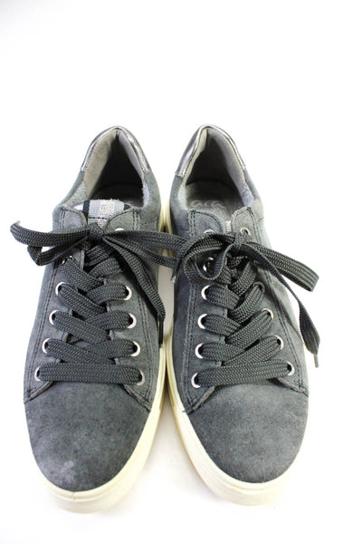 Ara Mens Low Top Lace Up Fashion Sneakers Suede Gray Silver Tone Cream Size 5