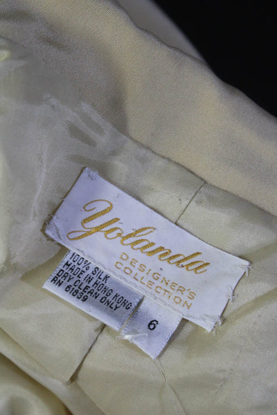 Yolanda Womens Lace Trim Four Buttoned Collared Blazer Tan Gold Tone Size 6