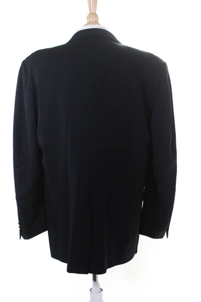 Hickey Freeman Mens Two Button Blazer Jacket Black Wool Size 46 Regular
