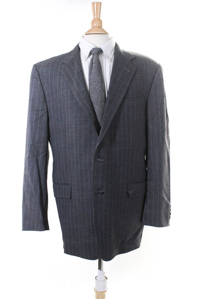 Hickey Freeman Mens Striped Two Button Blazer Gray Wool Size 44 Regular