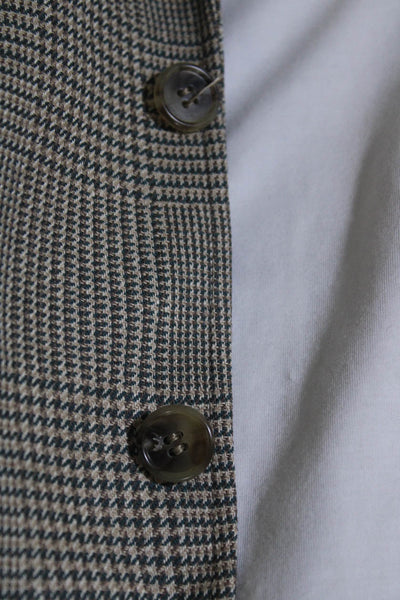 Barrister Mens Houndstooth Print Two Button Blazer Beige Green Size 38