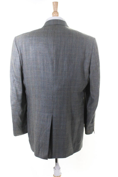 Hart Schaffner Marx Mens Gray Plaid Two Button Long Sleeve Blazer Jacket Size 44