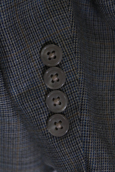 Hart Schaffner Marx Mens Gray Plaid Two Button Long Sleeve Blazer Jacket Size 44