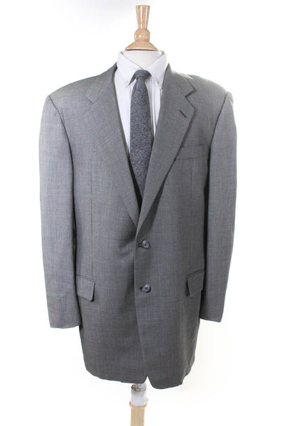 Hickey Freeman Mens Gray Wool Printed Two Button Long Sleeve Blazer Size 46L