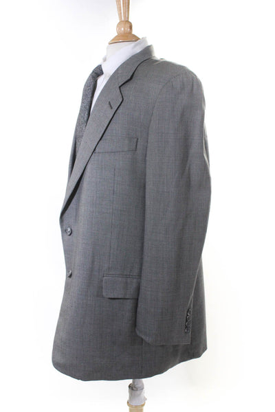 Hickey Freeman Mens Gray Wool Printed Two Button Long Sleeve Blazer Size 46L
