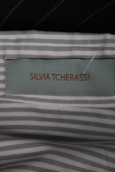 Silvia Tcherassi Women's Collar Long Sleeves Button Down Shirt Stripe Size XS