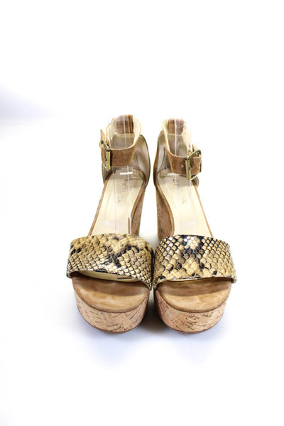 275 Central Womens Snakeskin Print Cork Platform Wedge Sandals Brown Size 38 8