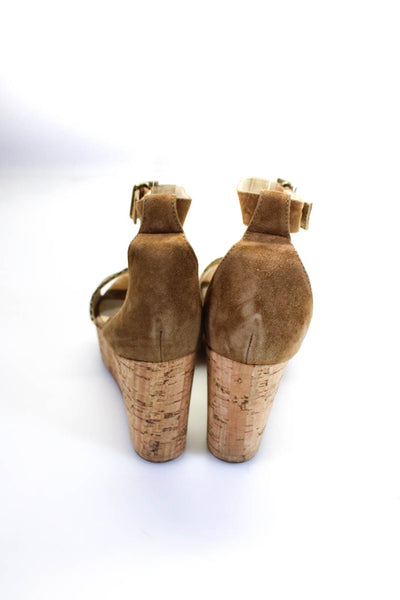 275 Central Womens Snakeskin Print Cork Platform Wedge Sandals Brown Size 38 8