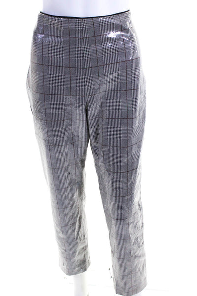 Badgley Mischka Womens Grey Sequin Plaid Slim Ankle Pants Size 8 12752553