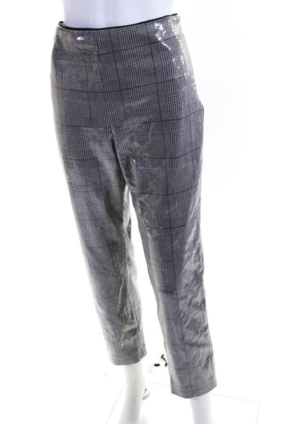 Badgley Mischka Womens Grey Sequin Plaid Slim Ankle Pants Size 8 12752553