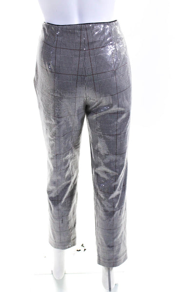 Badgley Mischka Womens Grey Sequin Plaid Slim Ankle Pants Size 8 12752553