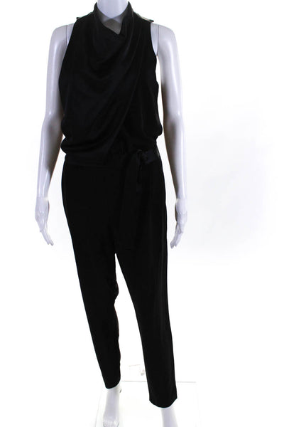 HALSTON Womens Black Draped Satin Jumpsuit Size 8 12719038