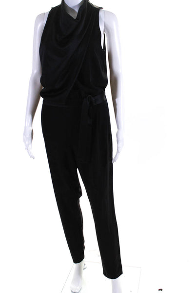 HALSTON Womens Black Draped Satin Jumpsuit Size 8 12719038