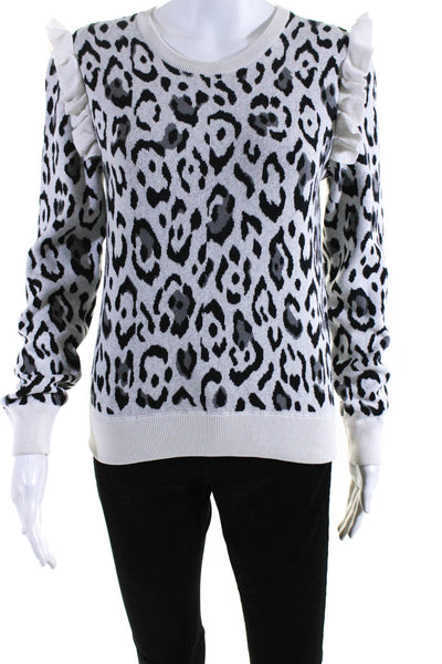 Rachel Zoe Womens White Leopard Heidi Sweater Size 4 14184818