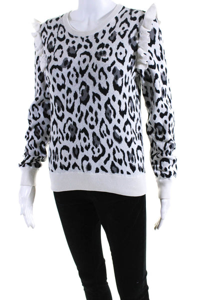Rachel Zoe Womens White Leopard Heidi Sweater Size 4 14184818