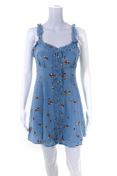 ASTR The Label Womens Sleeveless Floral Button Front Mini Dress Blue Size Small