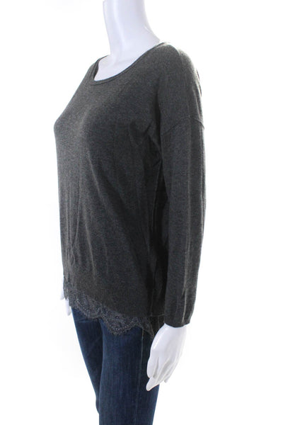 Joie Womens Long Sleeve Rib Knit Lace Layered Trim Sweater Top Gray Size Small