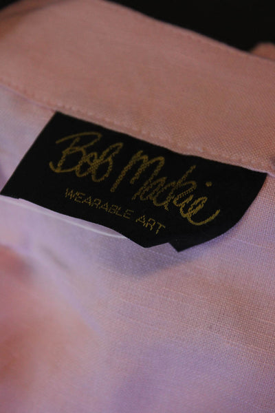 Bob Mackie Womens Linen Eyelet Long Sleeves Blouse Pink Size Medium