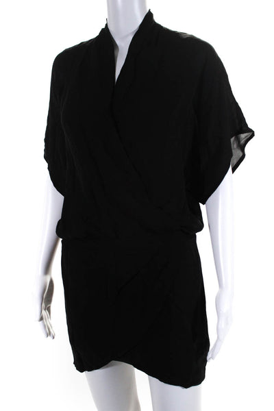Mason Womens Silk Short Sleeve Layered Deep V-Neck Mini Dress Black Size 2