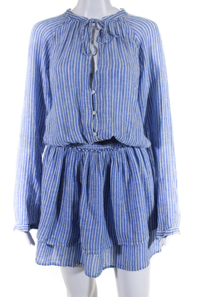 Rails Womens Long Sleeve Elastic Waistband Striped Henley Mini Dress Blue Size M
