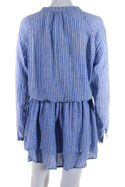 Rails Womens Long Sleeve Elastic Waistband Striped Henley Mini Dress Blue Size M