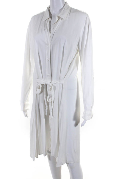 Splendid Womens Long Sleeve Collared Belted Button Front Dress White Size Small