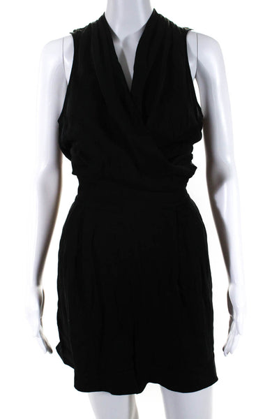 Catherine Malandrino Womens Silk Sleeveless Layered V-Neck Romper Black Size S