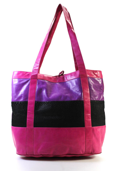 Susan Bennis Warren Edwards Womens Leather Tote Shoulder Handbag Multi Colored