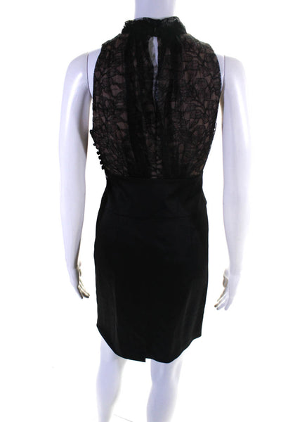 BCBG Max Azria Womens Floral Lace High Neck Sleeveless Dress Black Tan Size 0