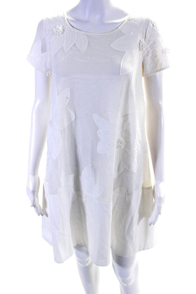 Maeve Anthropologie Womens Floral Embroidered Short Sleeved Dress White Size XS