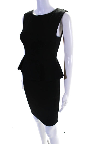Alice + Olivia Womens Sleeveless Boat Neck Knee Length Peplum Dress Black Size 0