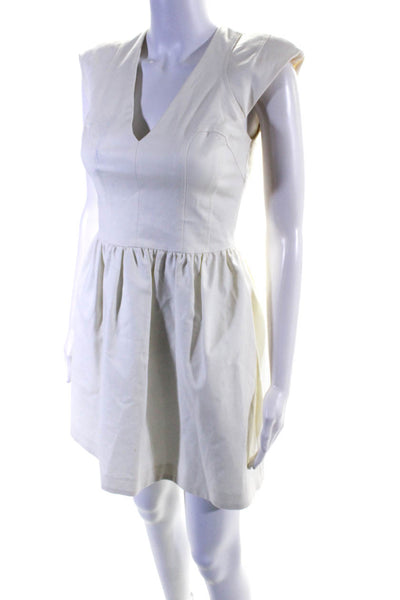 French Connection Womens V Neck Cap Sleeved A Line Pleated Dress White Size 2