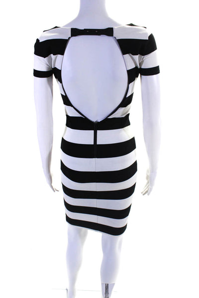 Alice + Olivia Womens Striped Short Sleeved Knee Length Dress White Black Size 0