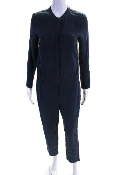 J Crew Womens Long Sleeved Buttoned Slim Straight Leg Jumpsuit Navy Blue Size 2