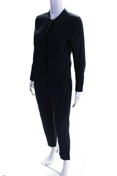 J Crew Womens Long Sleeved Buttoned Slim Straight Leg Jumpsuit Navy Blue Size 2