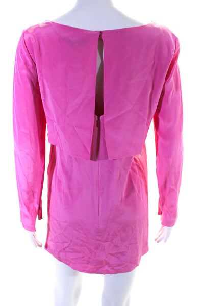 Tibi Womens Boat Neck Long Sleeved Open Back Short Shift Dress Hot Pink Size 0