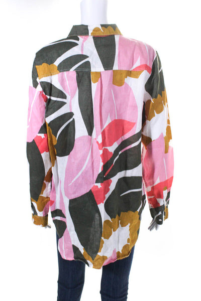 Boden Womens Linen Abstract Print Buttoned Collared Long Sleeve Top Pink Size 8