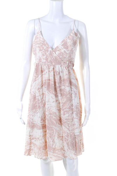 Tibi Womens Silk Abstract Print Spaghetti Strap Wrap Dress Pink Ivory Size 2