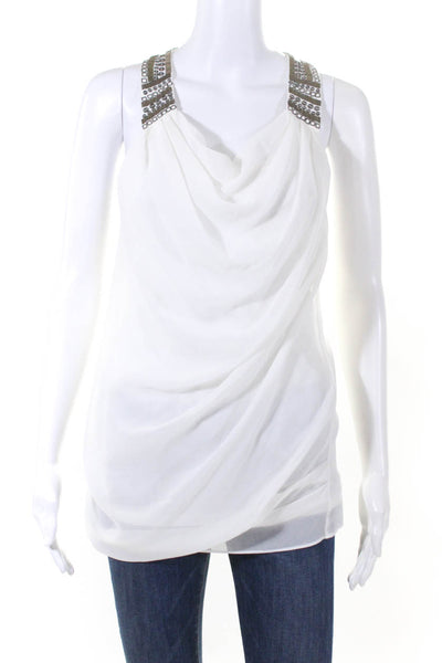 Robbi & Nikki Womens Chiffon Cowl Neck Embellished Sleeveless Top White Size XS