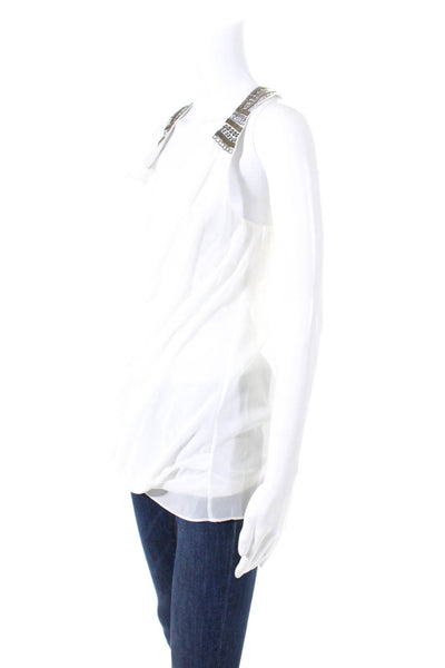 Robbi & Nikki Womens Chiffon Cowl Neck Embellished Sleeveless Top White Size XS