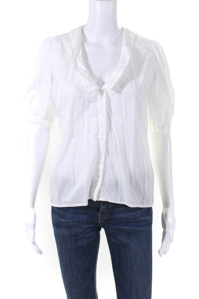Nation LTD Womens Cotton Collared Short Sleeve Button Up Shirt Top White Size XS