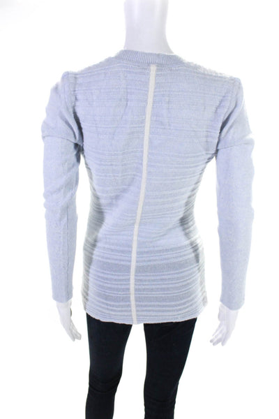 Duffy Womens Striped Tight Knit V Neck Long Sleeved Sweater Light Blue Size XS