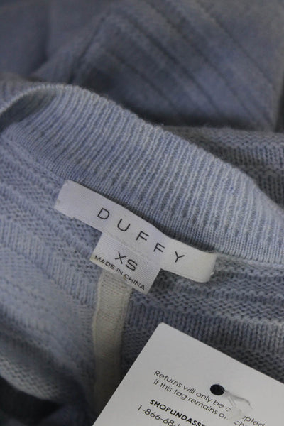 Duffy Womens Striped Tight Knit V Neck Long Sleeved Sweater Light Blue Size XS